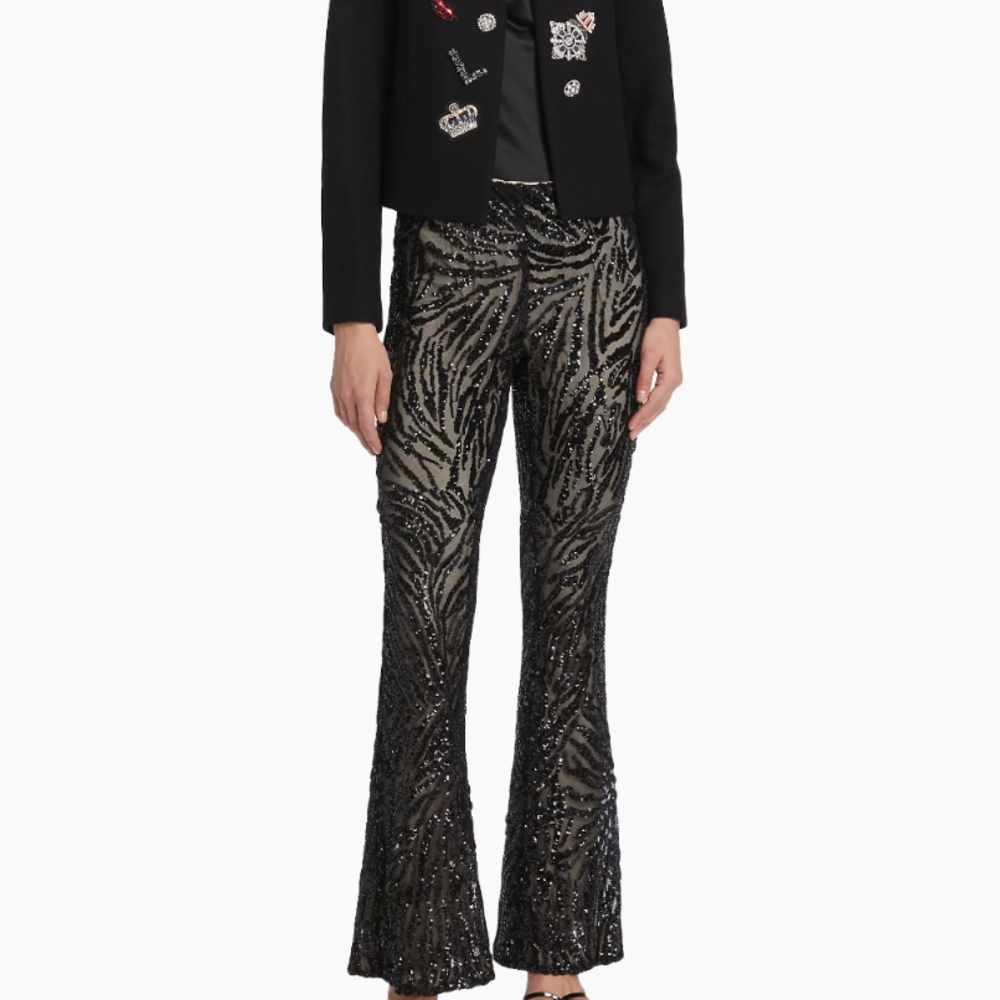 L'AGENCE Black Flare Pants with Metallic Design